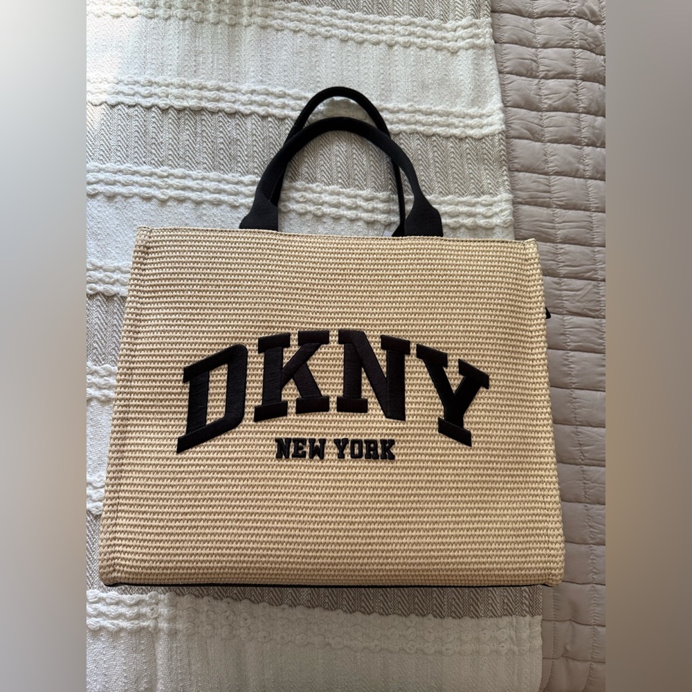DKNY Tan and Black Logo Tote